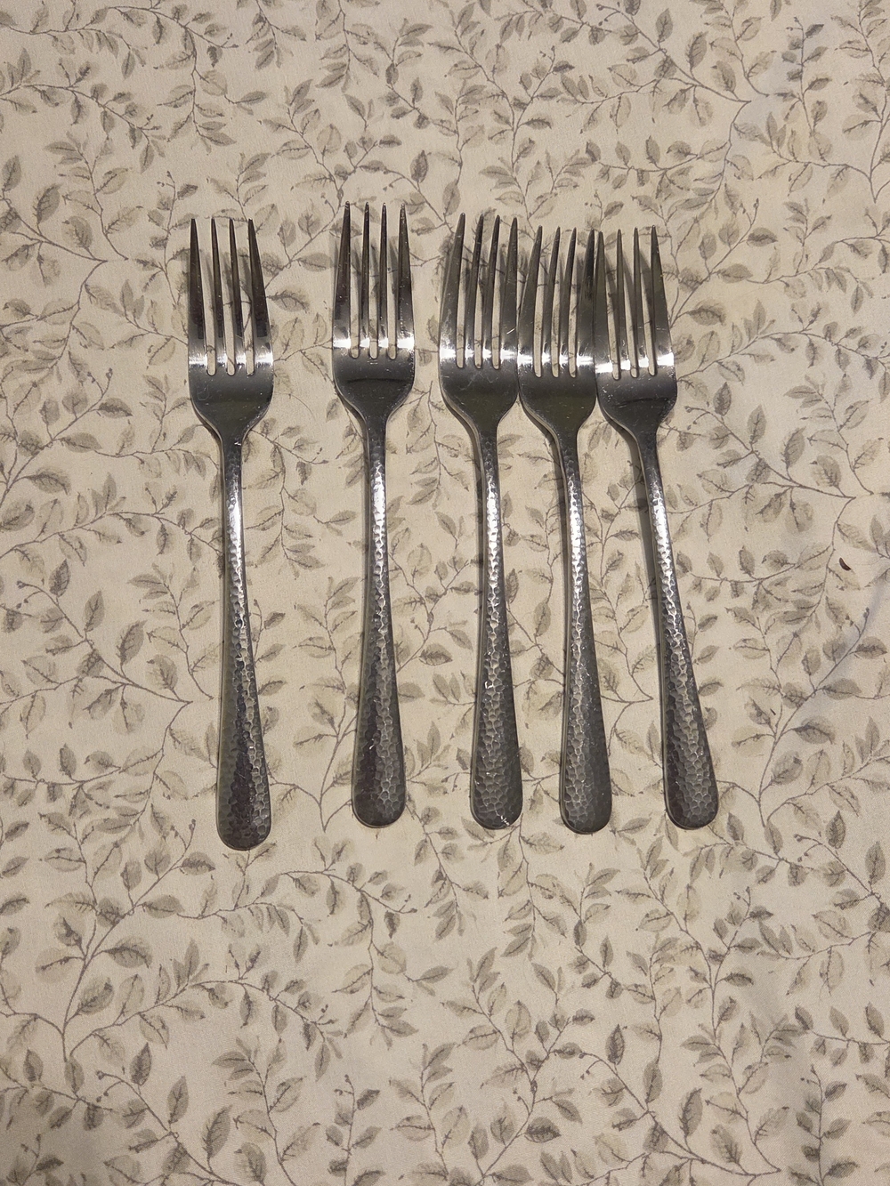 Cambridge Hammered Stainless Steel Salad Forks - Set of 5, Silver